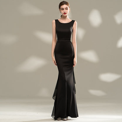 2025 Black art exam solo evening dress dress girl  new slim temperament banquet haute couture fishtail host long
