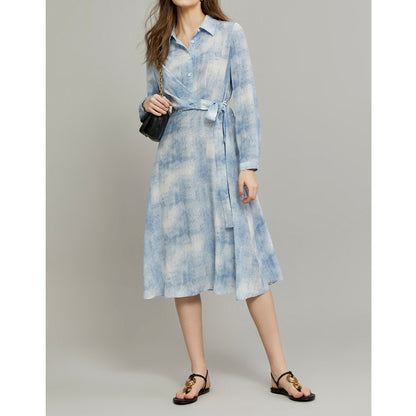 2025 silk shirt skirt, high-end mulberry silk dress, heavy  women's clothing new summer medium and long models