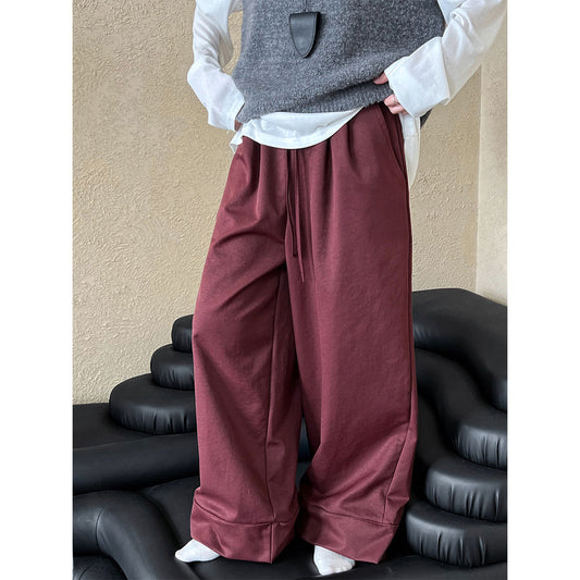 Luxi, simple drawstring big pants wide-leg pants women's popular autumn new elastic waist casual pants straight pants 1813