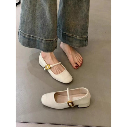 2025  Xiaoxiangfeng high sense word with commuting single shoes women's spring and autumn grandma shoes Doudou shoes ladyshoes thick heel