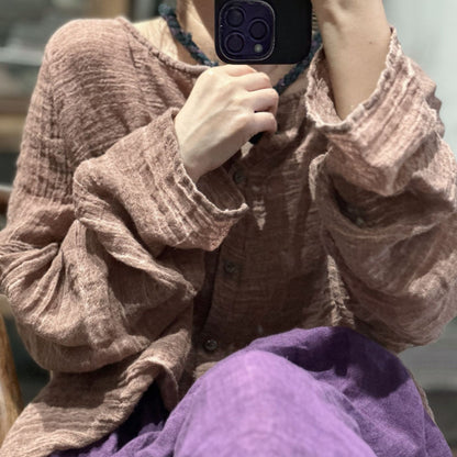 2025    24/5 SN59 Yaya, casual solid color long-sleeved sand-washed ramie cardigan