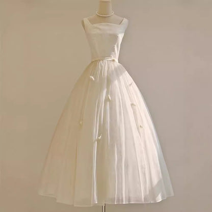 2025 light wedding dress bride small simple suspender collar small white dress retro super fairy temperament engagement dress
