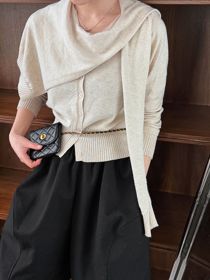 Luxi casual style stacked knitted cardigan + shawl two-piece set women's  spring new sweater set top ss709