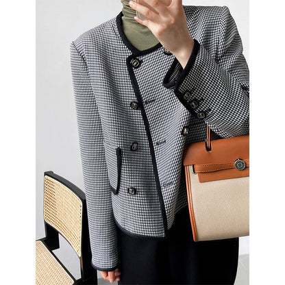 Luxi  autumn new high-end celebrity double-breasted thousand bird grid short small fragrant coat female 3789