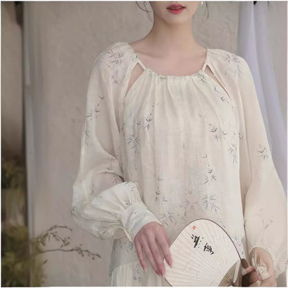 2025 New Chinese Gentle Wind Dress White Temperament National Style Women's Clothing Ramie Double Large Size Long Dress A0529