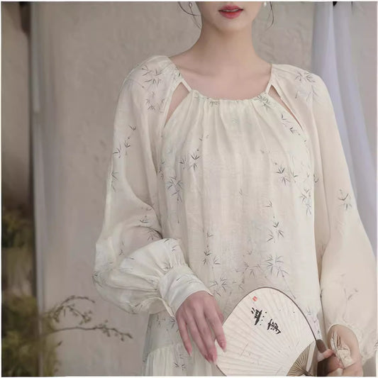 2025 New Chinese Gentle Wind Dress White Temperament National Style Women's Clothing Ramie Double Large Size Long Dress A0529