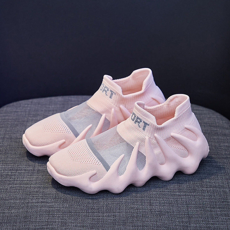 2025  ins mesh breathable socks shoes women's  summer new Korean version flying woven Xiaolongbao running casual shoes 450-11