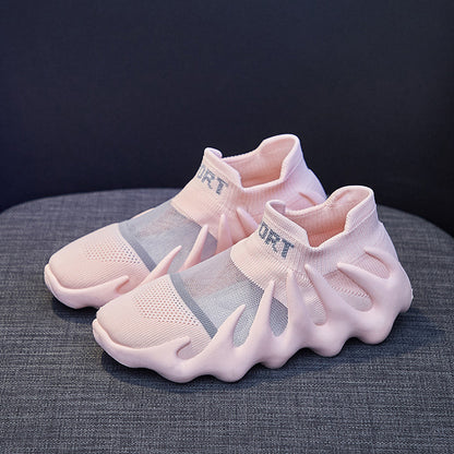 2025  ins mesh breathable socks shoes women's  summer new Korean version flying woven Xiaolongbao running casual shoes 450-11
