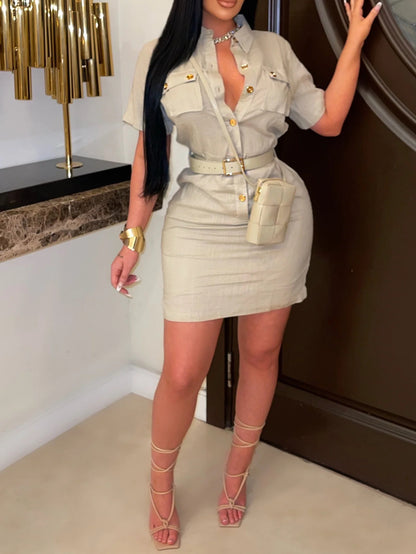 XIANGTUIBAO Wendy's  2025 fashion New women's clothing shirt collar button belt pocket dress popular new
