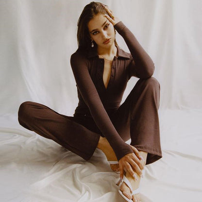 2025 sexy women's clothing autumn new jumpsuit fashion Internet celebrity Spice Girl long-sleeved finger design single-breasted integrated pants