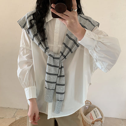 [Customized] Shirt Girl  Spring New Combed Cotton Pure Cotton Medium and Long White Shirt Skinny Niche Top