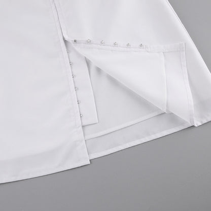 2025 autumn clothes on the new white polo shirt skirt  commuting thin waist long sleeve dress Popular trade women's clothing