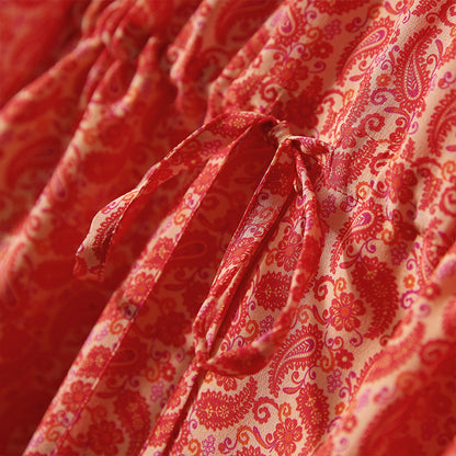 2025 Fungus edge small stand-up collar silk dress printed heavy mulberry silk red skirt  new women's clothing medium and long