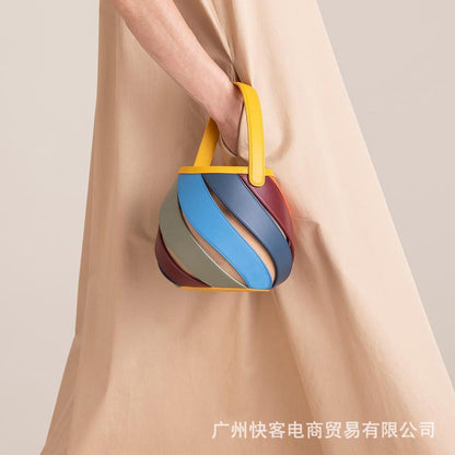 XIANGTUIBAO Round Contrast Color Portable Messenger Bag Hand Bags Cross-Border Niche Shoulder Bag Diamond Quilted Stitching Bucket Bag