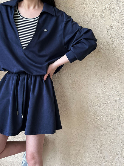 Luxi, Korean age-reducing suit for women's spring new fake two-piece sweater + elastic skirt two-piece set 2884