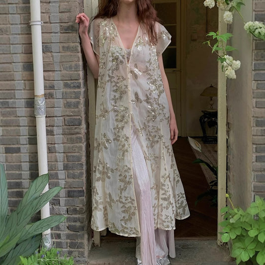 2025 25 Summer New Spice Girls Sequins Butterfly Cardigan Long Dress Shoulder Long Sleeve Top Tube Top Three-piece Set