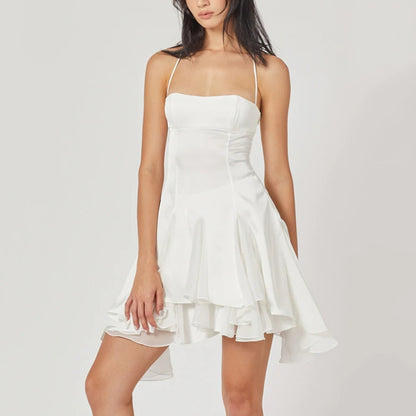2025 New women's clothing sexy pure desire Spice Girls ruffle edge short skirt one-word collar backless neck dress