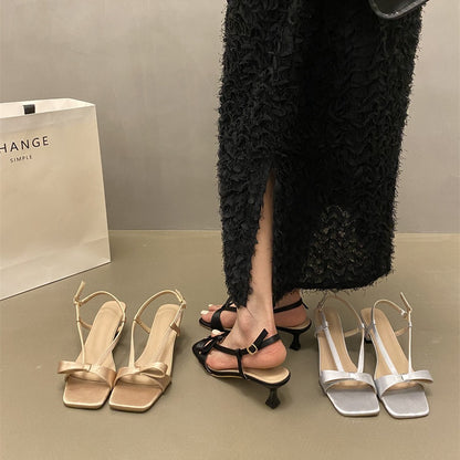 XIANGTUIBAO Spring and Autumn New Simple Strap Fashion Bowknot Lady Sandals Stiletto Heel Back Strap High Heels