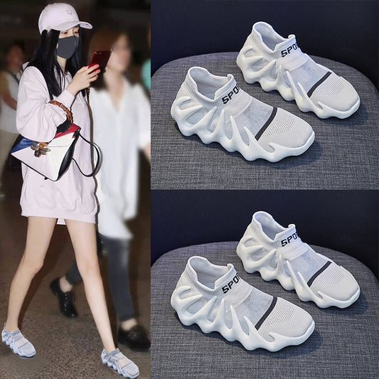 2025  ins mesh breathable socks shoes women's  summer new Korean version flying woven Xiaolongbao running casual shoes 450-11