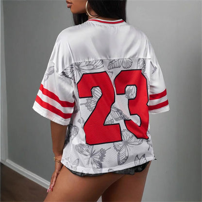 summer new women's clothing New Popular trade fashion trend casual loose printing hollow T-shirt short sleeve
