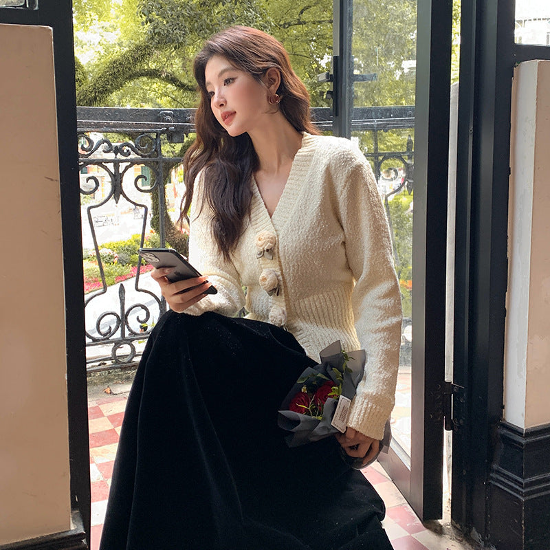 2025 popular autumn and winter new temperament versatile rose bottoming shirt long-sleeved knitted sweater women's sweater women's 25167