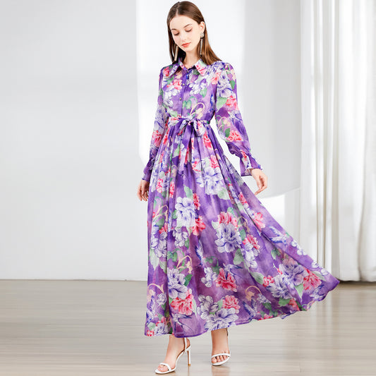 Royal sister Fan  niche long-sleeved waist holiday dress dress high-end fairy dress popular new