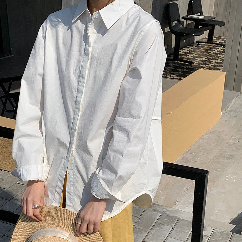 [Customized] Shirt girl  spring new high-count pure cotton classic blue and white stripes medium and long commuter workplace