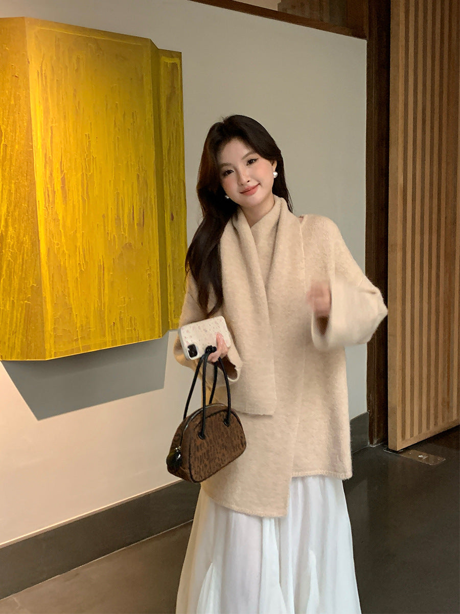 2025 Thirteen Lines Autumn and Winter New Temperament Wool Long Scarf Knitted Sweater Versatile Top Women 25154