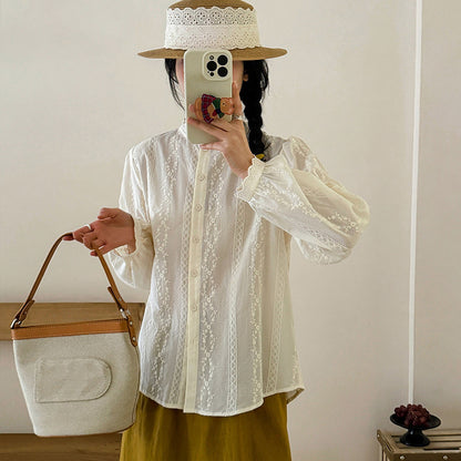 [Customized]  fungus edge pure cotton shirt women's  spring clothing new niche design high sense