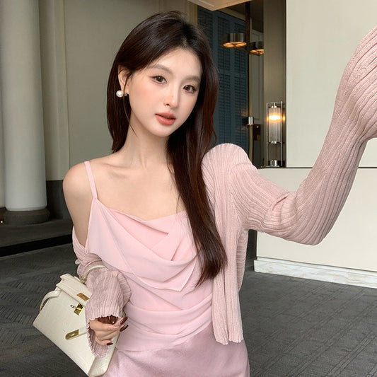 2025 spring and summer new Korean version temperament versatile long-sleeved knitted cardigan top sunscreen blouse 25230