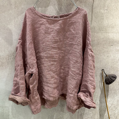 2025  25/04 Xiao Luo, yarn-dyed linen literary and retro lace-up jumper