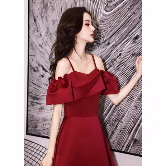 2025 Toast clothes  new bride red engagement dress high sense suspender wedding small evening dress women
