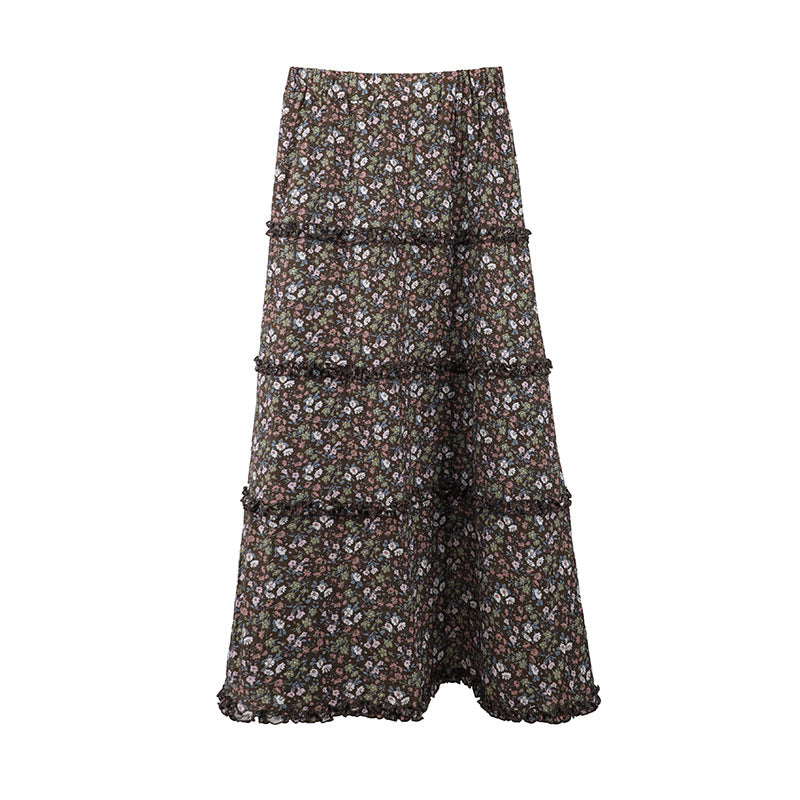 2025 THE MIND Tencel floral skirt 2025 summer new gentle wind high waist thin A-shaped skirt 011AX