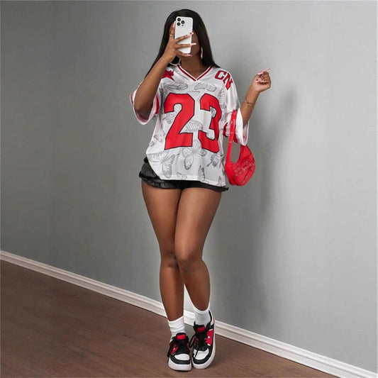 summer new women's clothing New Popular trade fashion trend casual loose printing hollow T-shirt short sleeve