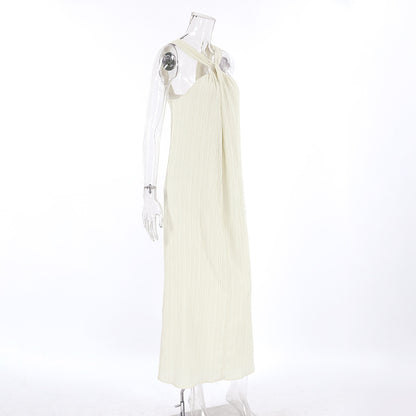 2025 Beige sleeveless neck beach casual dress popular autumn  fashion simple new ankle dress women