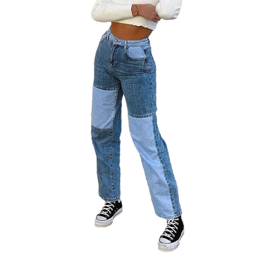 2025 2025 New Popular trade new  new street hip-hop contrasting color splicing casual jeans