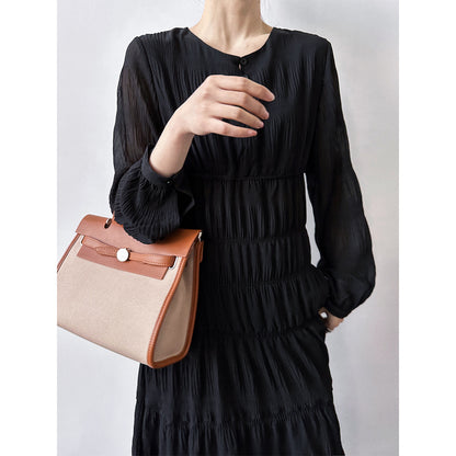 Luxi  women's new  pleated dress Korean waist chiffon long-sleeved fairy dress 3686