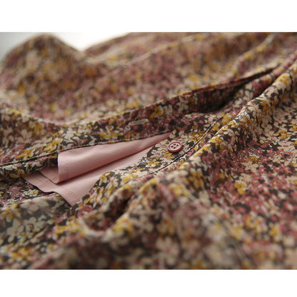 2025 High quality mulberry silk sweet silk floral dress shirt style lace-up drawstring summer  women's skirt