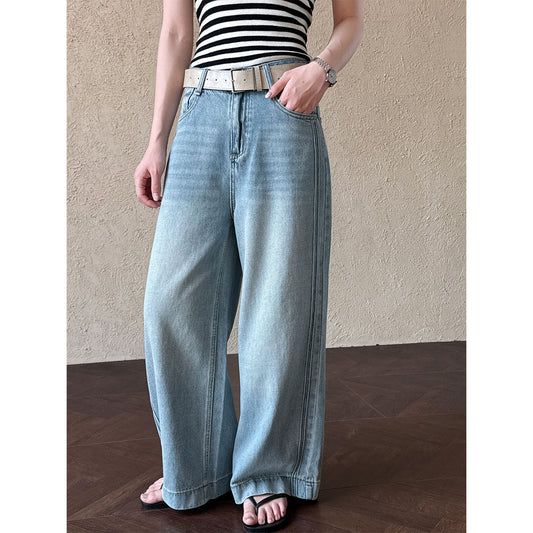 Luxi, Korean denim high-waisted and thin wide-leg pants women's spring new casual versatile classic straight-leg pants 68265