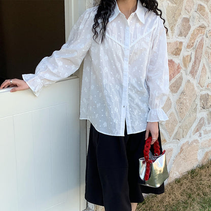 [Customized] Shirt Girl  Spring New Heavy Industry Embroidery Flower White Pure Cotton Medium and Long Commuter Shirt