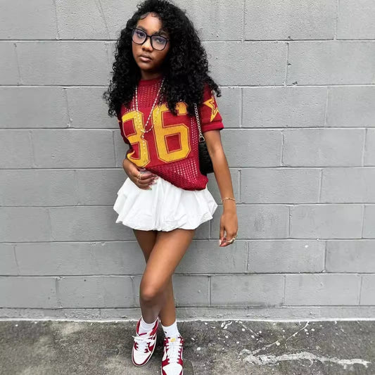 Summer  new splicing fashionable versatile printing mesh breathable sports sweater short-sleeved top