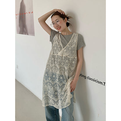 2025 THE MIND lace hollow blouse 2025 summer new design sense niche stacking suspender skirt 020AX
