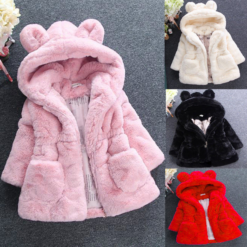New plush warm winter thickened soft imitation rabbit hair girls small and medium children's hair sweater   explosion
