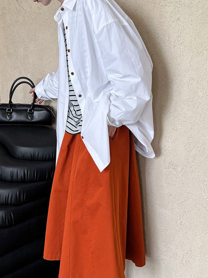 Luxi  spring new retro contrasting color button white shirt women's Korean age-reducing stacked outer shirt 3395