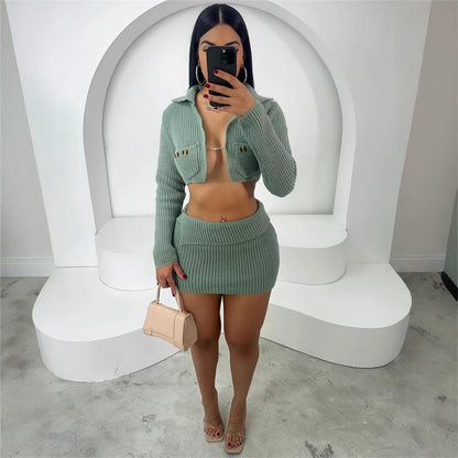 popular autumn new New  slim-fit Spice Girls long-sleeved short jacket top hip-wrapped short skirt solid color suit