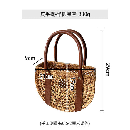 XIANGTUIBAO Vacation Style Handmade Pastoral Style Cabas Storage Picnic Travel Baskets Hand-Woven Rattan Handbag