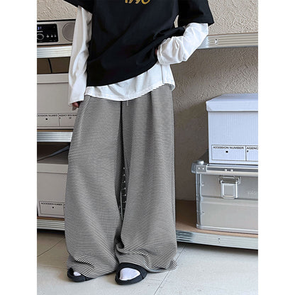 Luxi, striped wide-leg pants women's spring and summer new loose casual sweatpants straight-leg pants drawstring sports trousers 2631