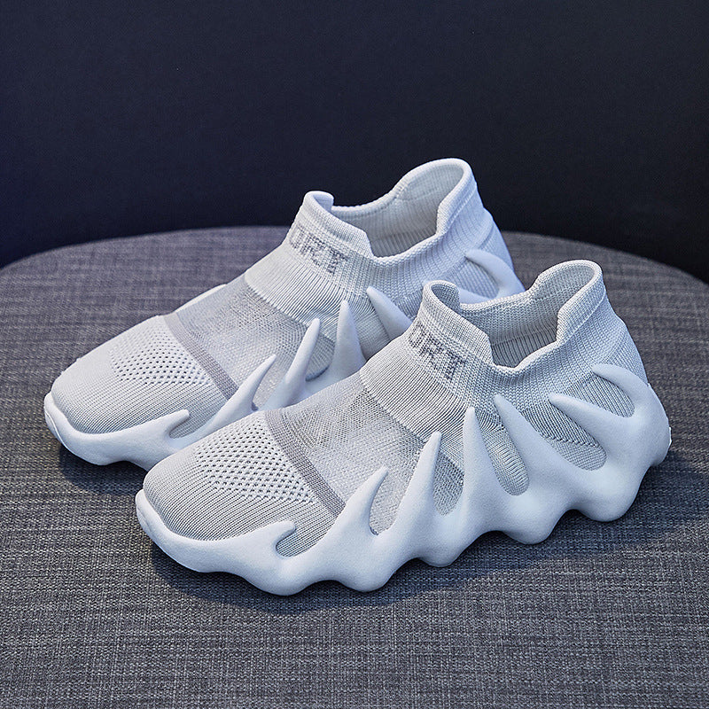 2025  ins mesh breathable socks shoes women's  summer new Korean version flying woven Xiaolongbao running casual shoes 450-11