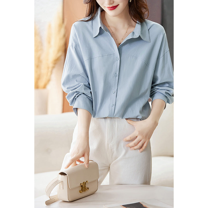 [Customized] Shirt girl  spring new high-count pure cotton white medium and long shirt commuting lazy wind