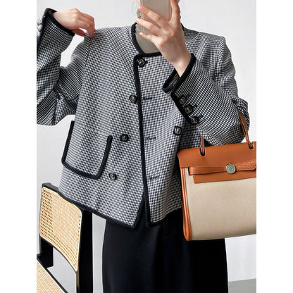 Luxi  autumn new high-end celebrity double-breasted thousand bird grid short small fragrant coat female 3789